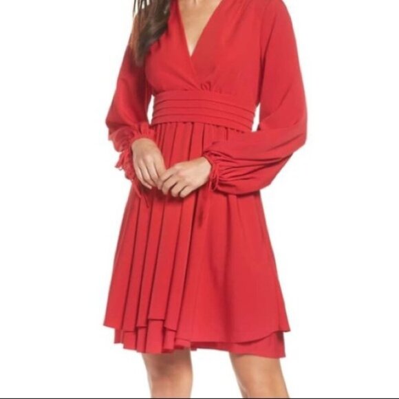 Eliza J Lipstick Red Long Sleeve Midi Dress. Sz: 6 - Picture 1 of 14